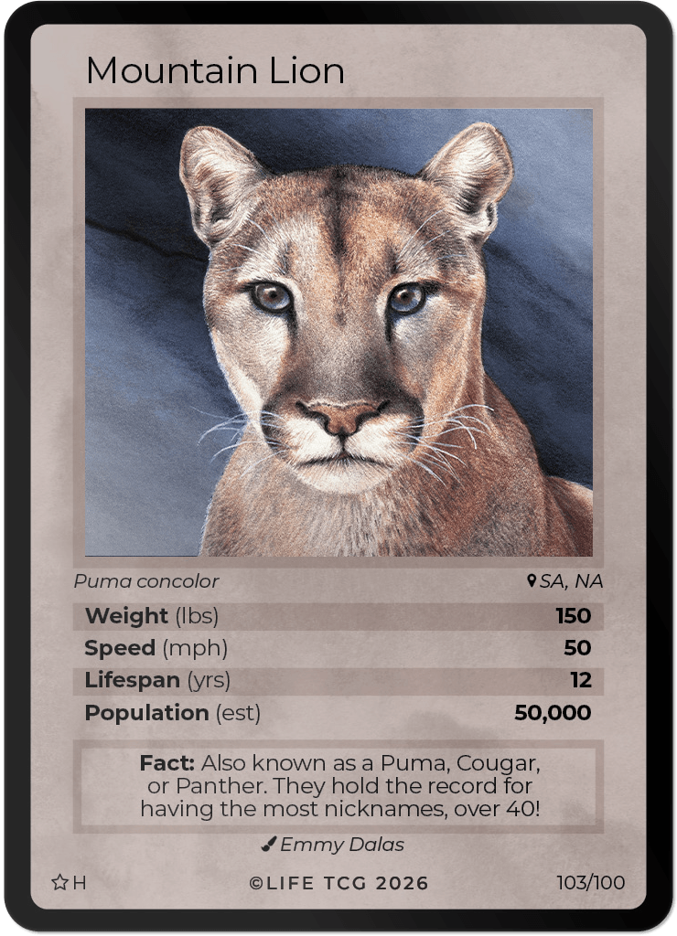 LIFE TCG Mammals Special Edition - Choose Your Card - Holos, Rares, Extended Arts, Full Arts (Holo, 103H - Mountain Lion 103/100)