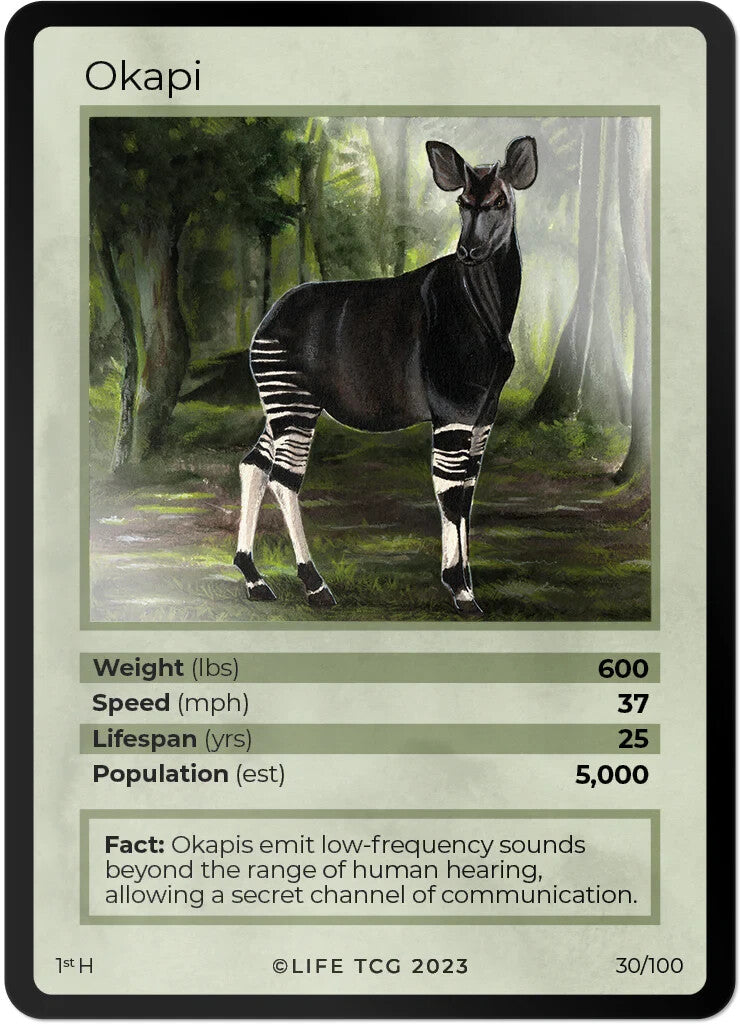 LIFE TCG Mammals 1st Edition - Choose Your Card - Holos #26-53 & Rares #1-25 (Okapi 30/100 - Holo)