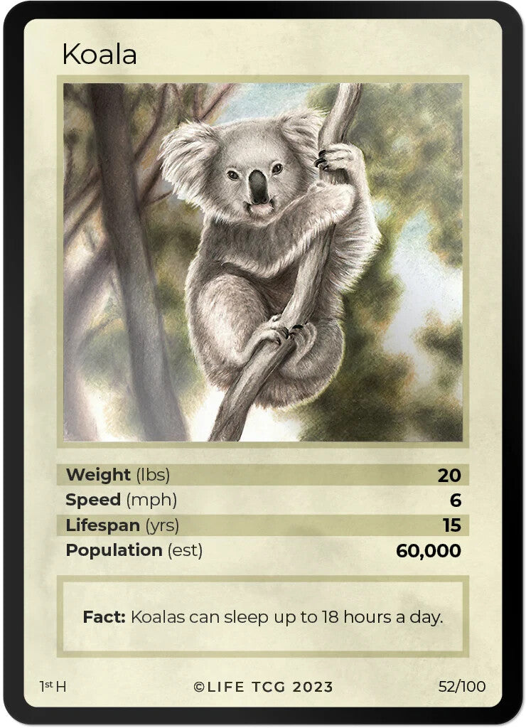 LIFE TCG Mammals 1st Edition - Choose Your Card - Holos #26-53 & Rares #1-25 (Koala 52/100 - Holo)