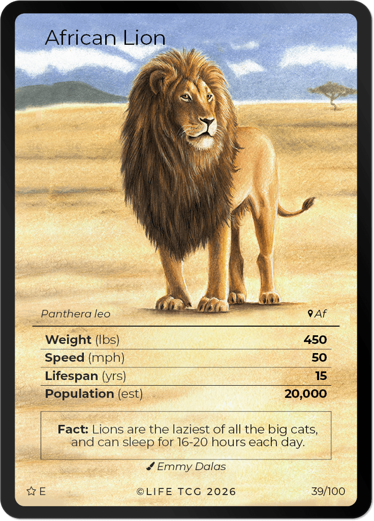LIFE TCG Mammals Special Edition - Choose Your Card - Holos, Rares, Extended Arts, Full Arts (Extended Art, 39E - African Lion 39/100)