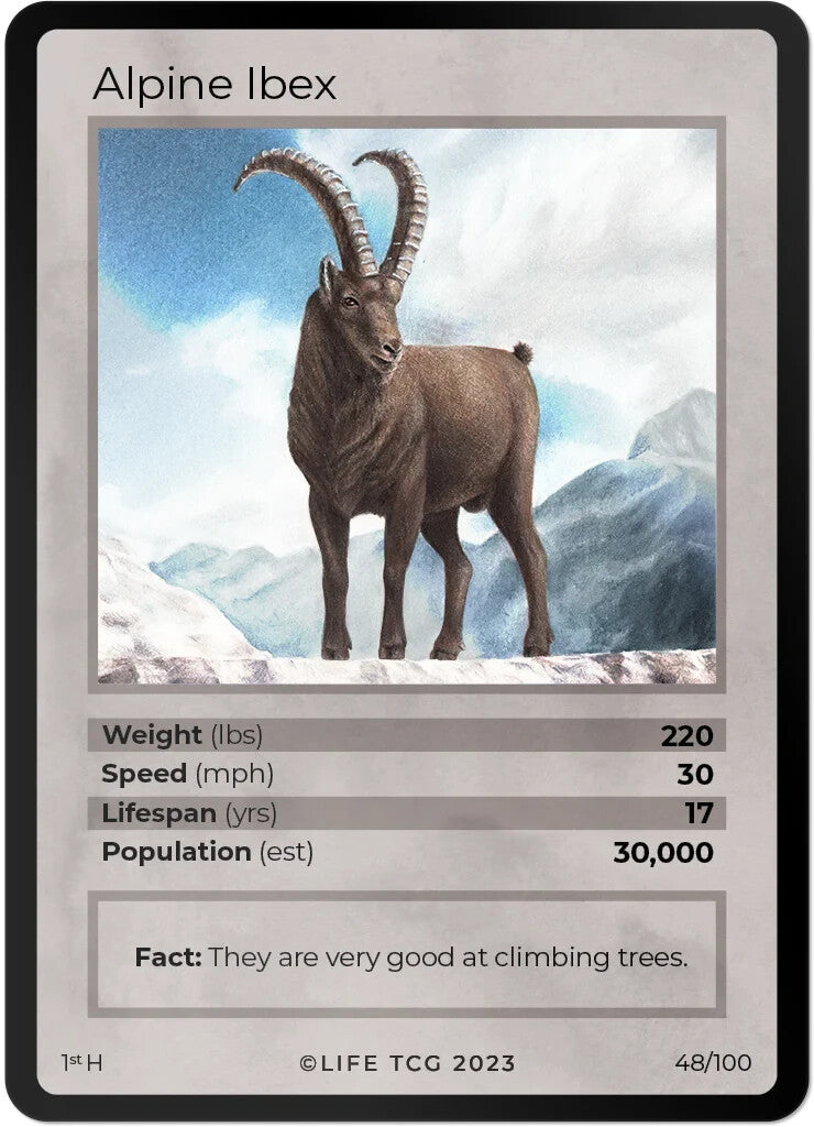 LIFE TCG Mammals 1st Edition - Choose Your Card - Holos #26-53 & Rares #1-25 (Alpine Ibex 48/100 - Holo)