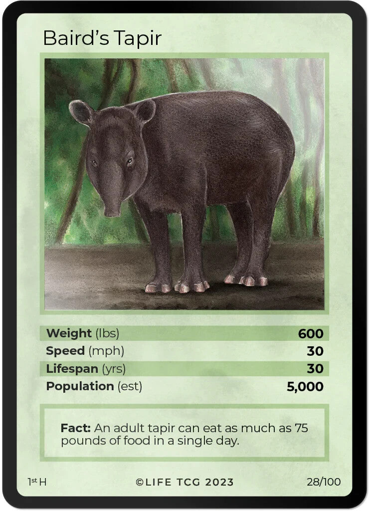 LIFE TCG Mammals 1st Edition - Choose Your Card - Holos #26-53 & Rares #1-25 (Baird's Tapir 28/100 - Holo)