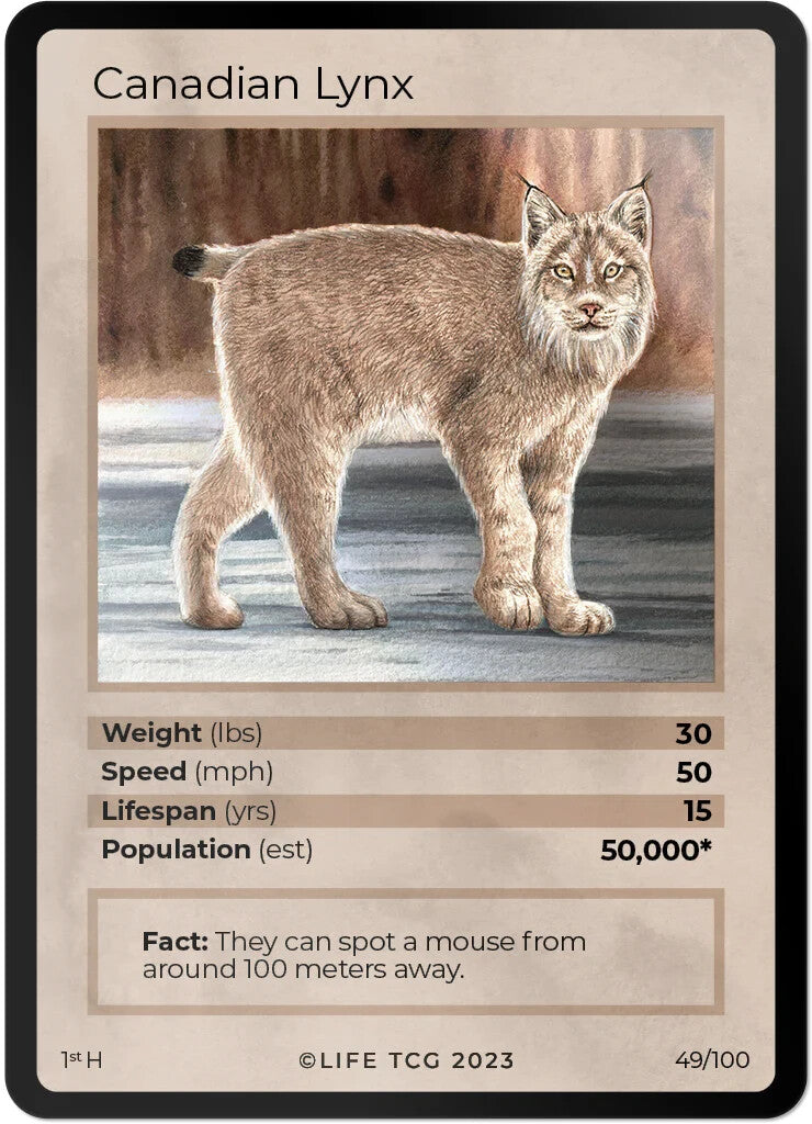 LIFE TCG Mammals 1st Edition - Choose Your Card - Holos #26-53 & Rares #1-25 (Canadian Lynx 49/100 - Holo)